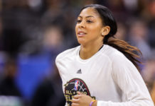 Candace Parker being announced at the NBA All-Star Celebrity Game in 2017