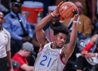 Jimmy Butler during an NBA All-Star Game in 2017