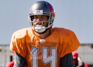 Ryan Fitzpatrick at training with Buccaneers in 2017
