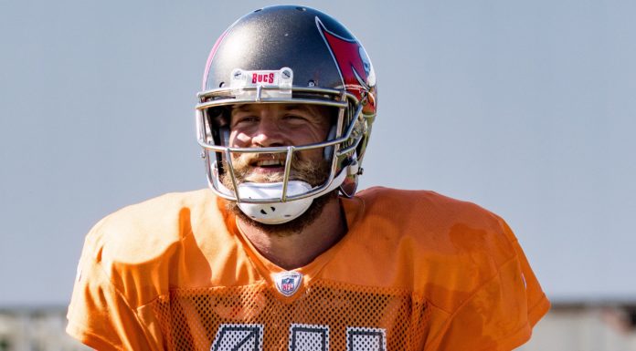 Ryan Fitzpatrick at training with Buccaneers in 2017