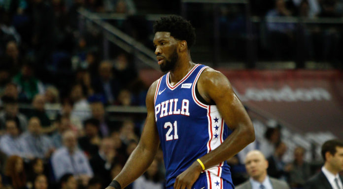 Joel Embiid with the 76ers in 2018