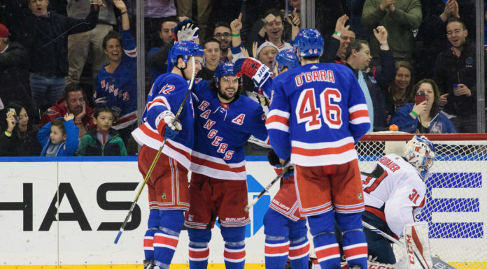 New York Rangers Hire Boston University’s David Quinn as Head Coach New York Rangers players celebrate after scoring a goal in 2018