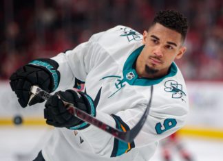 Evander Kane with the Sharks in 2018