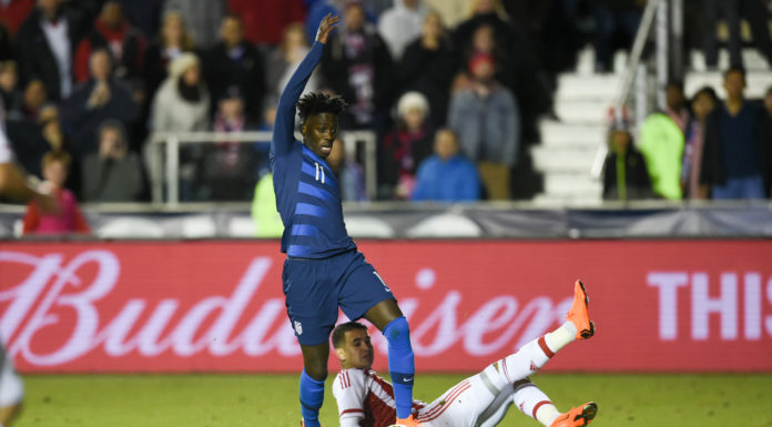 Timothy Weah with USMNT in 2018