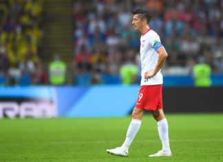 Robert Lewandowski with Poland during Poland v Columbia match in 2018