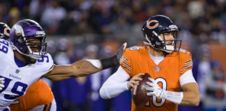 The Bears' Quarterback Mitchell Trubisky (10) in 2018.
