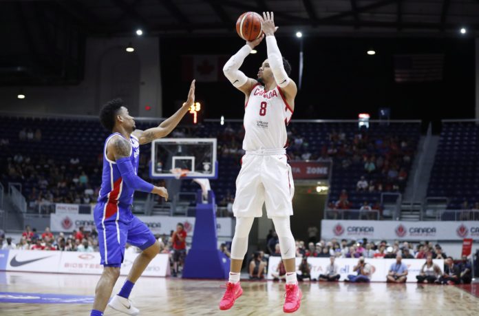 Dillon Brooks (8) with Canada's basketball team in 2018