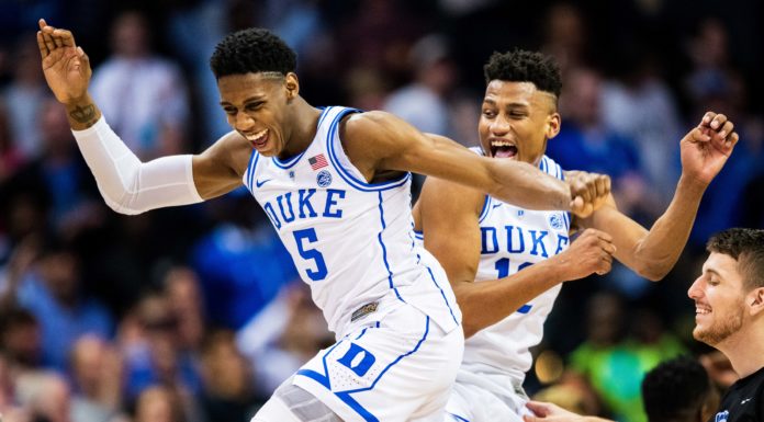 RJ Barrett (5) with the Duke Blue Devils in March 2019