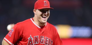 Mike Trout with Angels in 2018.