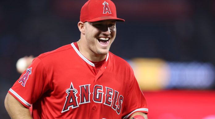 Mike Trout with Angels in 2018.