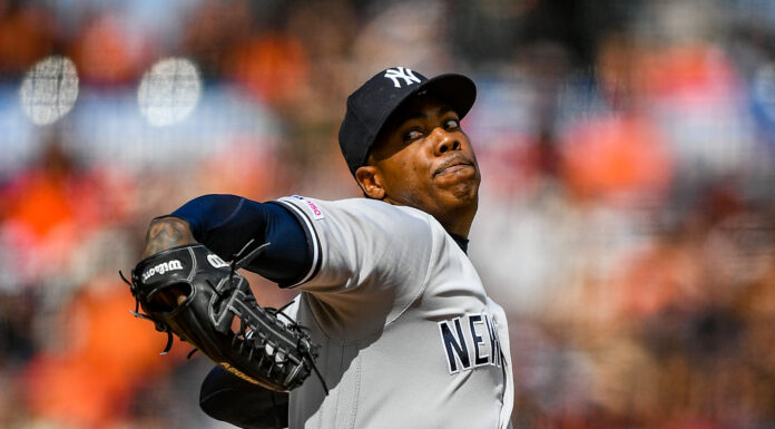 Aroldis Chapman in 2019 with New York Yankees