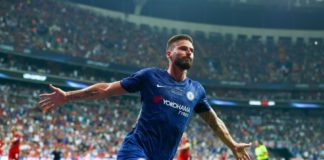 Olivier Giroud with Chelsea in August 2019