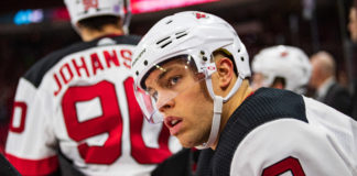 Taylor Hall (9) with the Devils in 2018