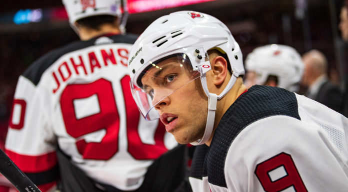 Blackhawks’ Taylor Hall Out For Season Taylor Hall (9) with the Devils in 2018