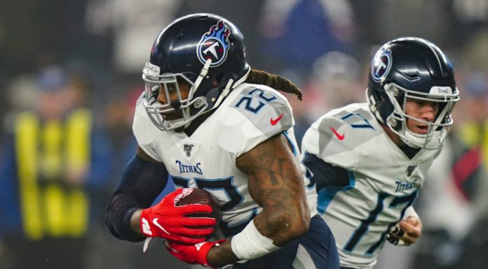 Running back Derrick Henry (22) with the Tennessee Titans