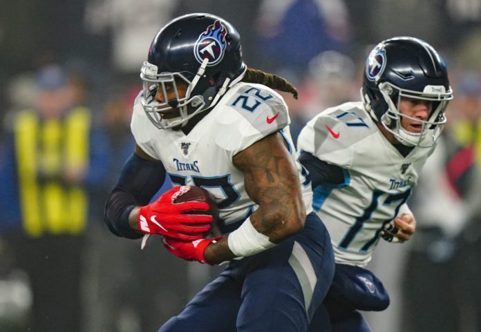 Running back Derrick Henry (22) with the Tennessee Titans