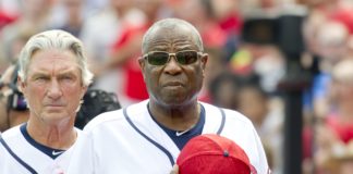 Dusty Baker (12) during his time managing the Washington Nationals in 2017
