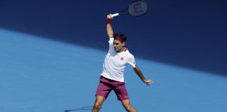 Roger Federer of Switzerland in action Australian Open in January 2020