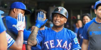 Texas Rangers left fielder Willie Calhoun in August 2019