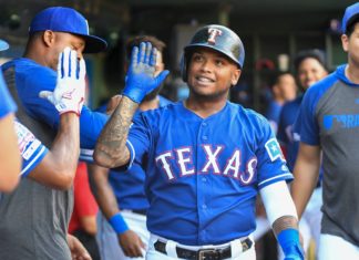 Texas Rangers left fielder Willie Calhoun in August 2019
