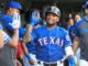 Texas Rangers left fielder Willie Calhoun in August 2019