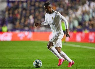 Vinicius Jr during Levante v Real Madrid match in February 2020.