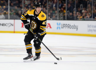 Torey Krug #47 with the Boston Bruins in 2020.