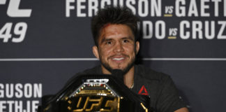 Henry Cejudo of the United States speaks to the media after his bantamweight title fight against Dominick Cruz of the United States in 2020