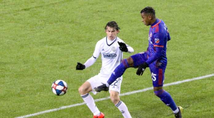 USMNT’s Brenden Aaronson Finalizes $6 Million Transfer to FC Red Bull Salzburg Brenden Aaronson (left) of the Philadelphia Union with FC Cincinnati's Allan Cruz (right) during a game between the teams in 2019