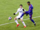 Brenden Aaronson (left) of the Philadelphia Union with FC Cincinnati's Allan Cruz (right) during a game between the teams in 2019