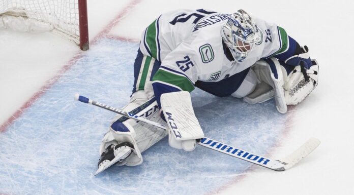 Calgary Flames’ Jacob Markstrom Out With Fracture Jacob Markstrom with the Vancouver Canucks in 2020