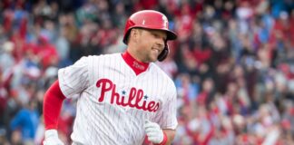 Philadelphia Phillies first baseman Rhys Hoskins in 2019.