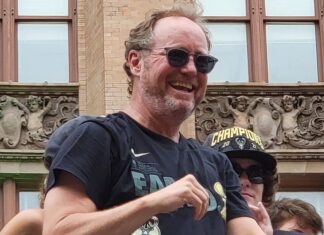 Milwaukee Bucks head coach Mike Budenholzer at the 2021 championship parade in 2021.