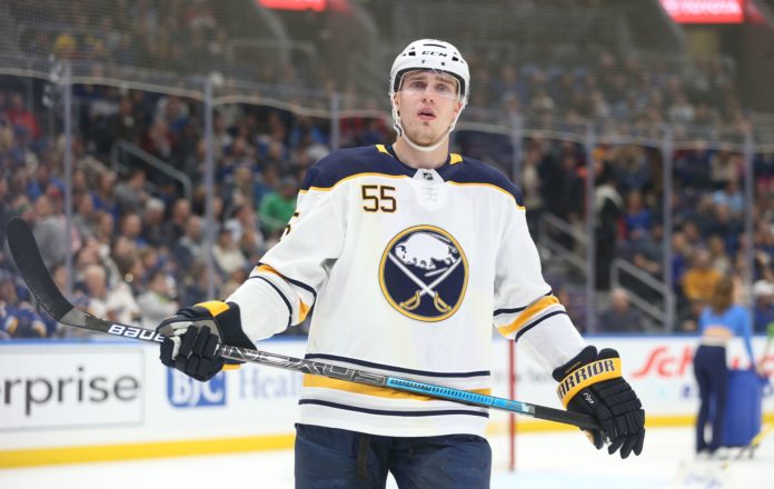 Rasmus Ristolainen of Finland with the Sabres Blues in 2018.