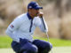 Tiger Woods of USA lines up a putt. Ryder Cup 2018