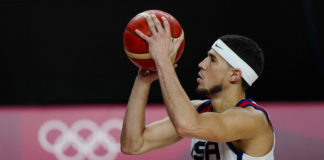 Devin Booker of the United States during the Tokyo Olympic Game during in 2021
