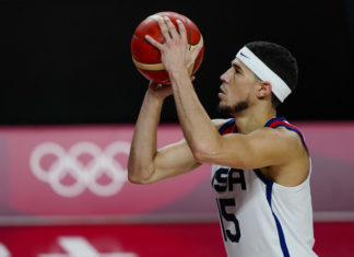 Devin Booker of the United States during the Tokyo Olympic Game during in 2021