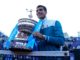 Carlos Alcaraz celebrating his win at the Barcelona Open Banc Sabadell Tournament in April 2022
