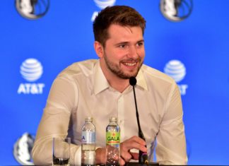 The Dallas Mavericks' Luka Doncic talking in a Press Conference in 2021.