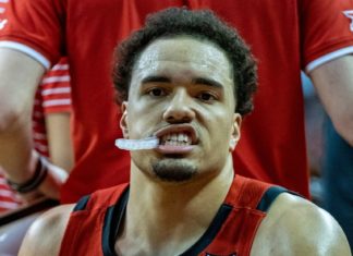 Marcus Santos-Silva with the Texas Tech Red Raiders in February 2022
