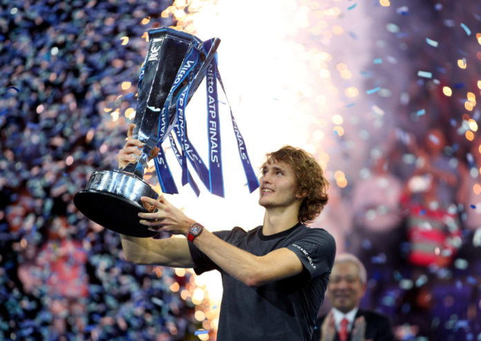 Alexander Zverev of Germany celebrates at the ATP Tennis Finals in 2018