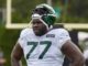 Mekhi Becton during practice with the Jets