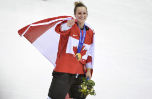 Canada's Marie-Philip Poulin celebrates after defeating the United States to win the women's gold medal ice hockey game at the Sochi 2014 Winter Olympics