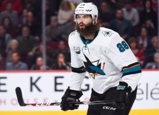 Brent Burns with the Shark in 2018