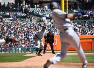 Game between New York Yankees and Detroit Tigers at Comerica Park in Detroit, MI in April 2022