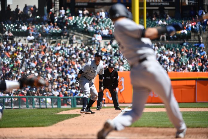 Game between New York Yankees and Detroit Tigers at Comerica Park in Detroit, MI in April 2022