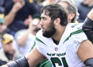 New York Jets offensive tackle Max Mitchell in October 2022