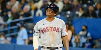 Boston Red Sox third baseman Rafael Devers in April 2022