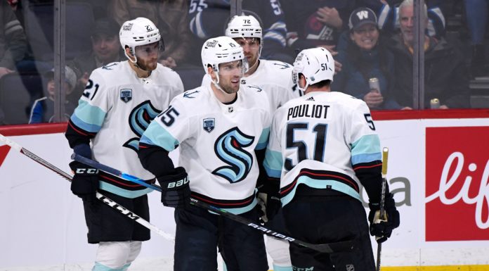 Seattle Kraken Gets First Ever Win Over Canucks Seattle Kraken Riley Sheahan in May 2022