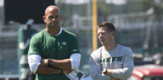 New York Jets' head coach Robert Saleh and offensive coordinator Mike LaFleur in August 2022